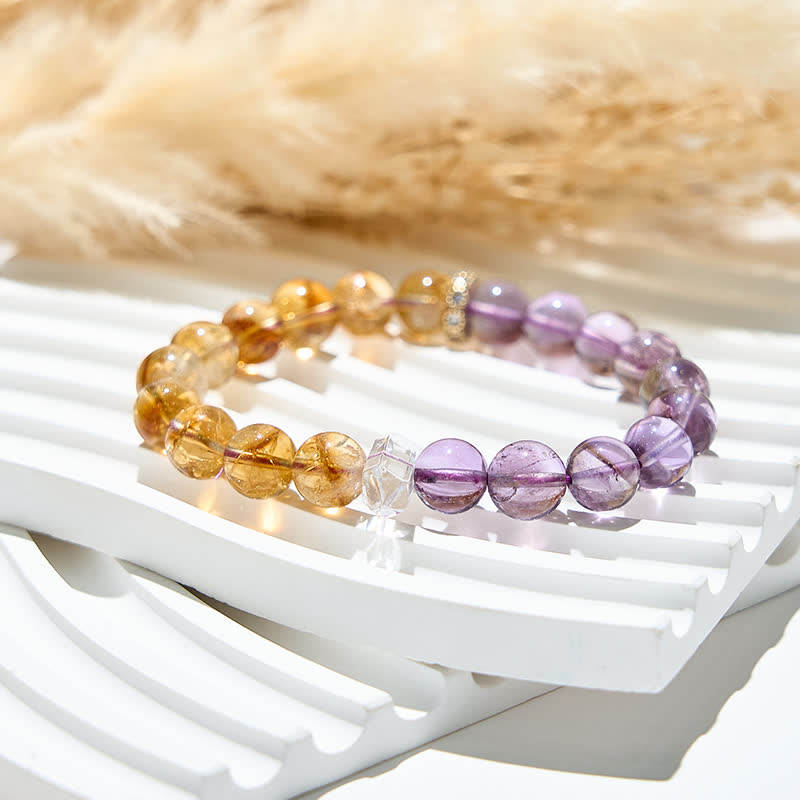 Bracciale Olivenorma con perline di ametista e citrino naturale da 9 mm