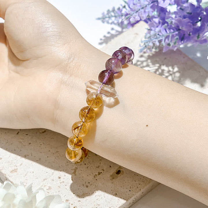 Bracciale Olivenorma con perline di ametista e citrino naturale da 9 mm