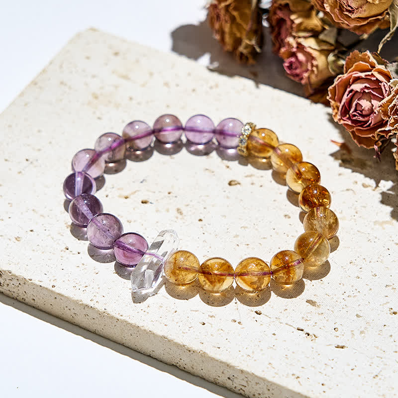 Bracciale Olivenorma con perline di ametista e citrino naturale da 9 mm