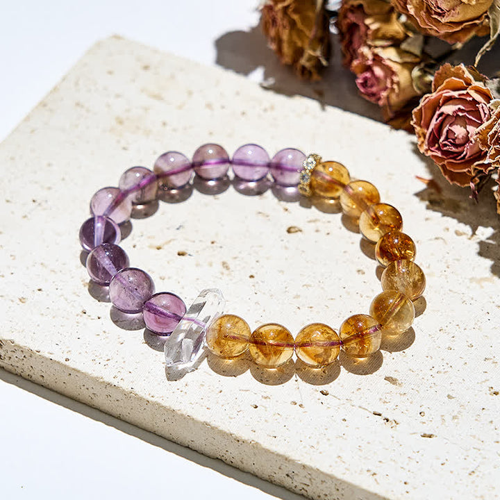 Bracciale Olivenorma con perline di ametista e citrino naturale da 9 mm