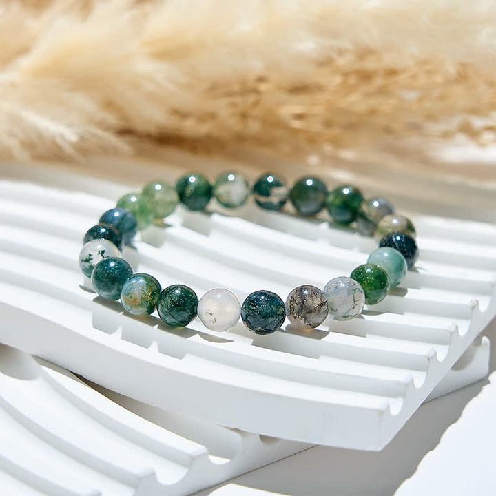 Bracciale Olivenorma con perline di agata muschiata naturale da 6 mm/8 mm