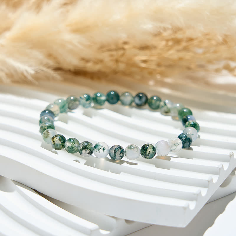 Bracciale Olivenorma con perline di agata muschiata naturale da 6 mm/8 mm