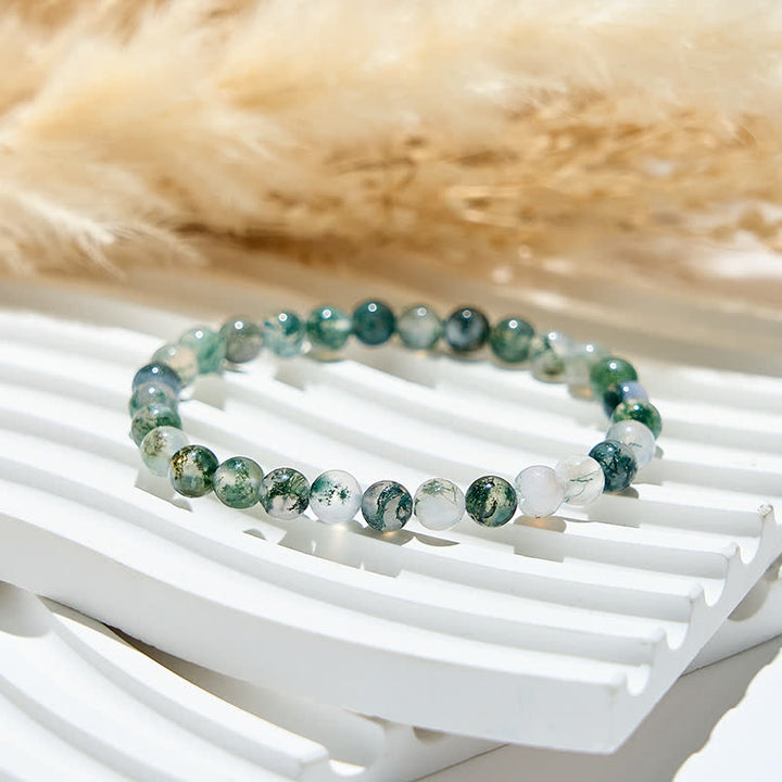 Bracciale Olivenorma con perline di agata muschiata naturale da 6 mm/8 mm