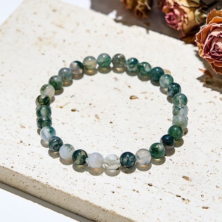 Bracciale Olivenorma con perline di agata muschiata naturale da 6 mm/8 mm