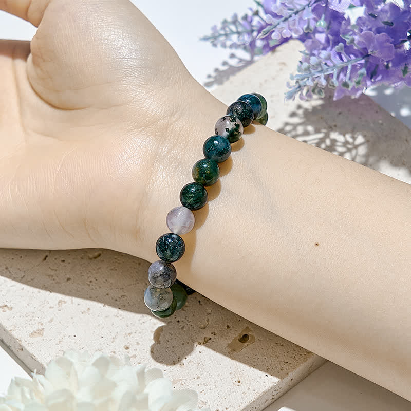 Bracciale Olivenorma con perline di agata muschiata naturale da 6 mm/8 mm
