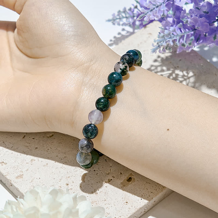 Bracciale Olivenorma con perline di agata muschiata naturale da 6 mm/8 mm