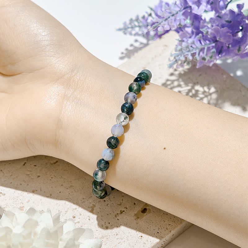 Bracciale Olivenorma con perline di agata muschiata naturale da 6 mm/8 mm