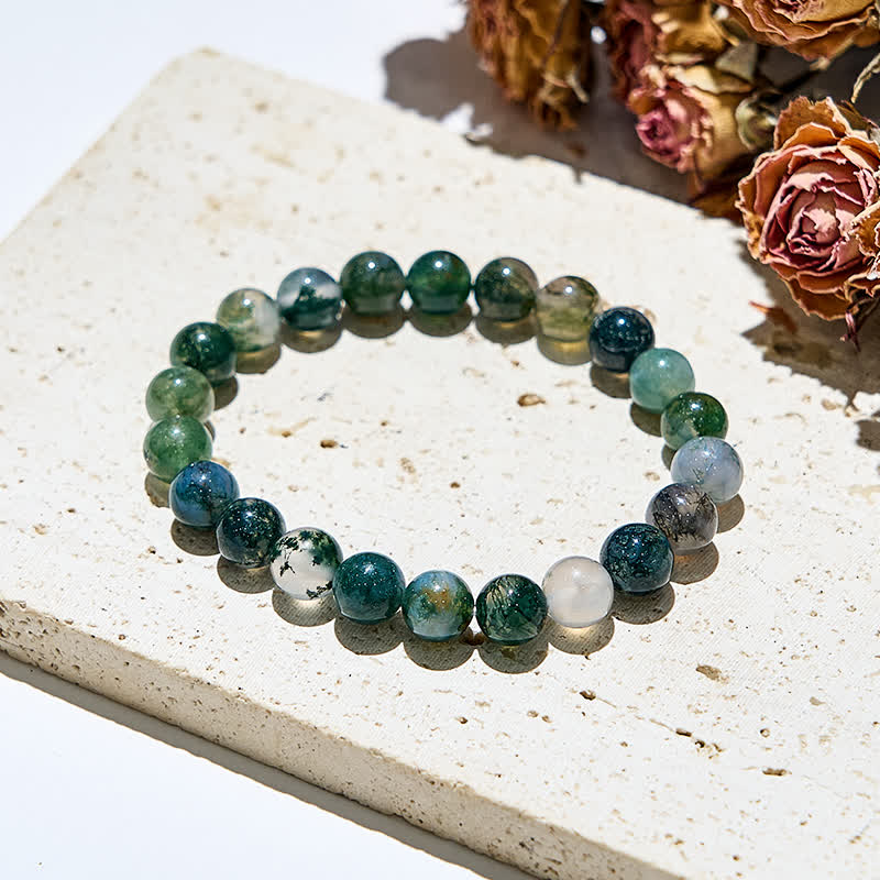 Bracciale Olivenorma con perline di agata muschiata naturale da 6 mm/8 mm
