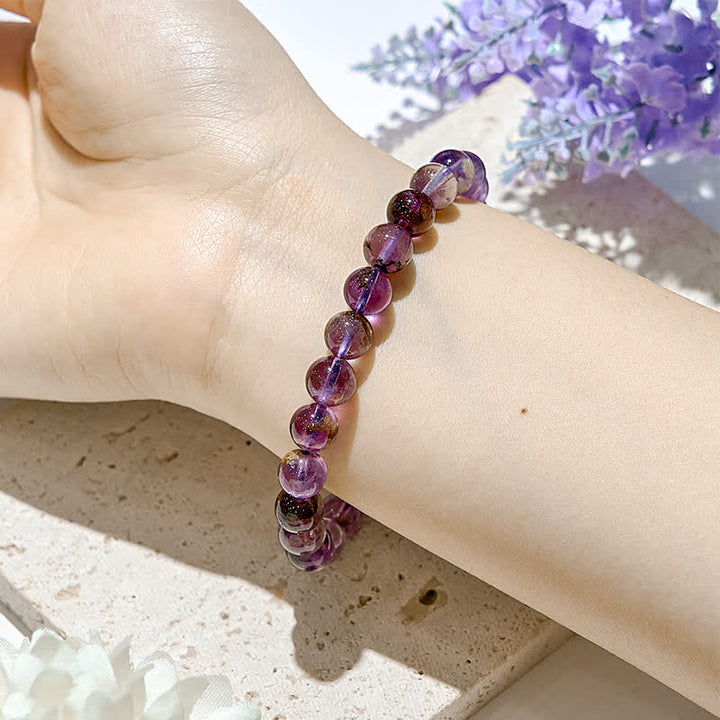 Bracciale Olivenorma con perline di quarzo fantasma viola naturale 