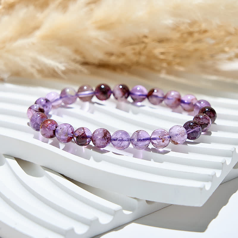 Bracciale Olivenorma con perline di quarzo fantasma viola naturale 