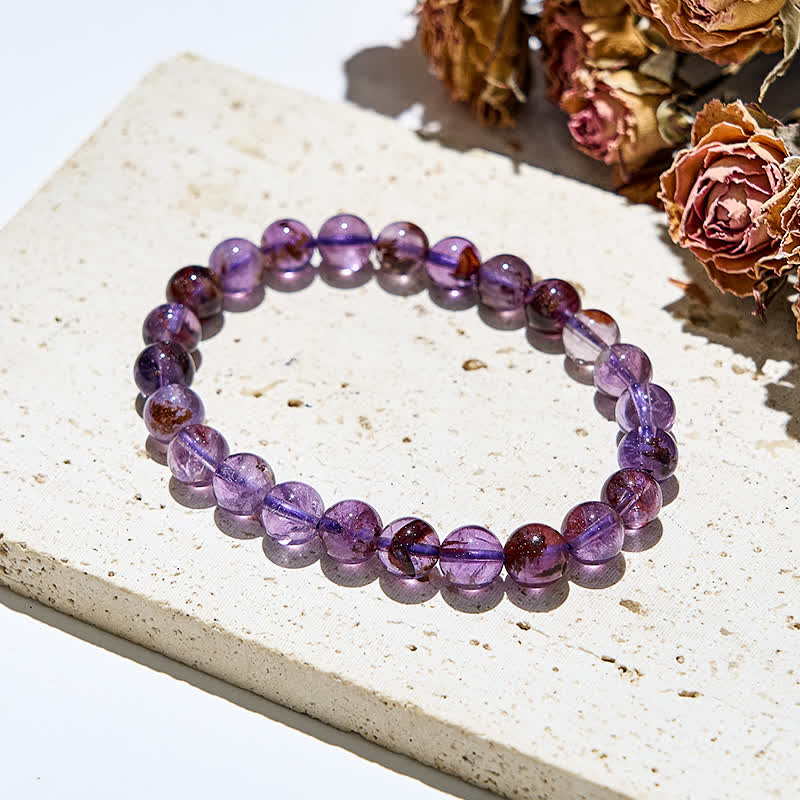 Bracciale Olivenorma con perline di quarzo fantasma viola naturale 