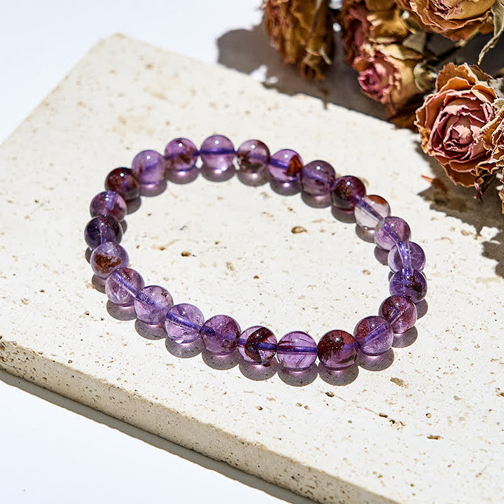 Bracciale Olivenorma con perline di quarzo fantasma viola naturale 