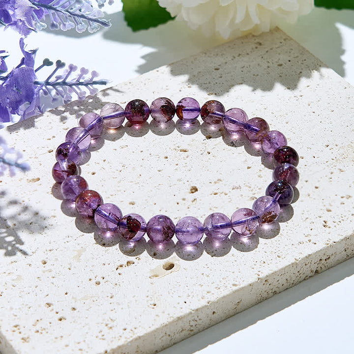 Bracciale Olivenorma con perline di quarzo fantasma viola naturale 