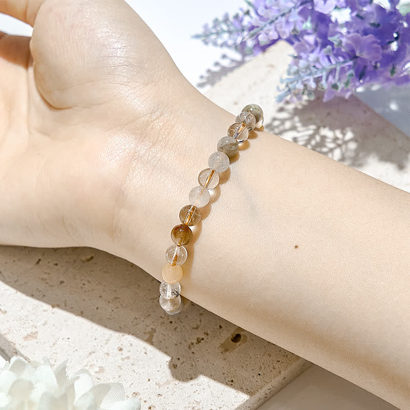 Bracciale con perle di quarzo rutilato di colore naturale Olivenorma 