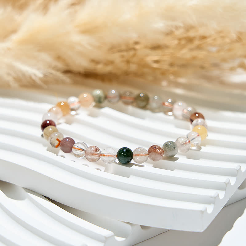 Bracciale con perle di quarzo rutilato di colore naturale Olivenorma 