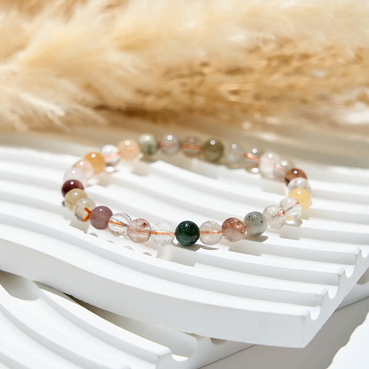 Bracciale con perle di quarzo rutilato di colore naturale Olivenorma 