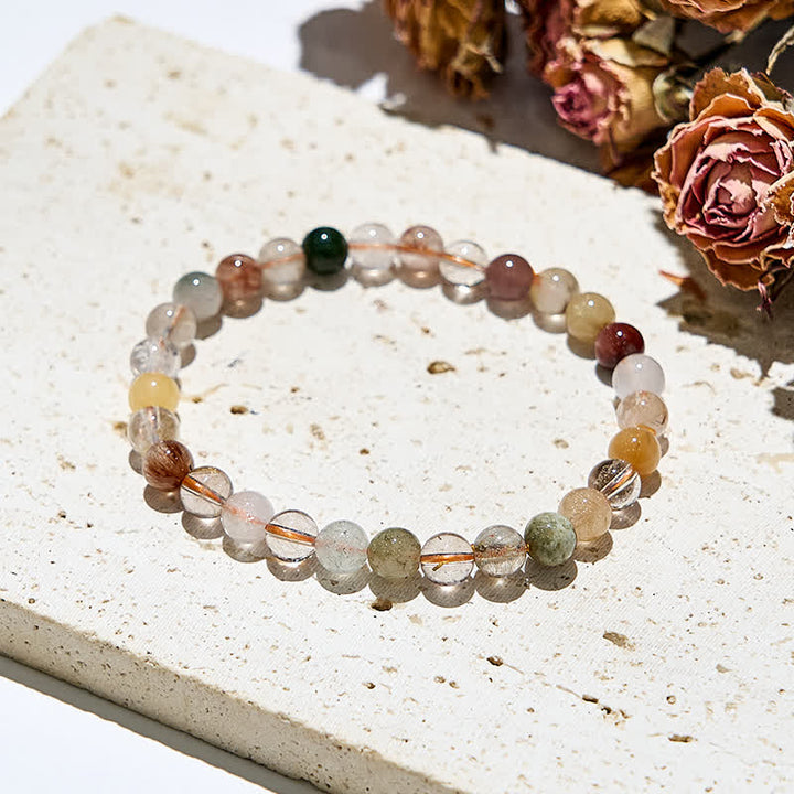 Bracciale con perle di quarzo rutilato di colore naturale Olivenorma 