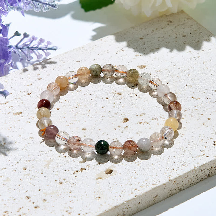 Bracciale con perle di quarzo rutilato di colore naturale Olivenorma 
