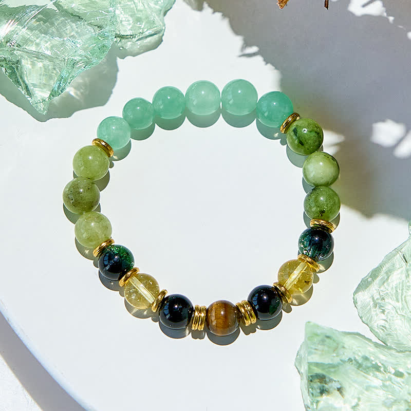 Bracciale Olivenorma in perline di prehnite avventurina verde naturale 