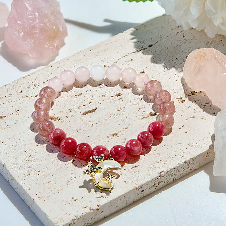 Olivenorma Bracciale con ciondolo a forma di luna con perline di cristallo rosa naturale 