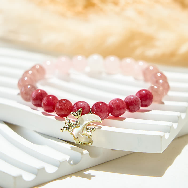 Olivenorma Bracciale con ciondolo a forma di luna con perline di cristallo rosa naturale 