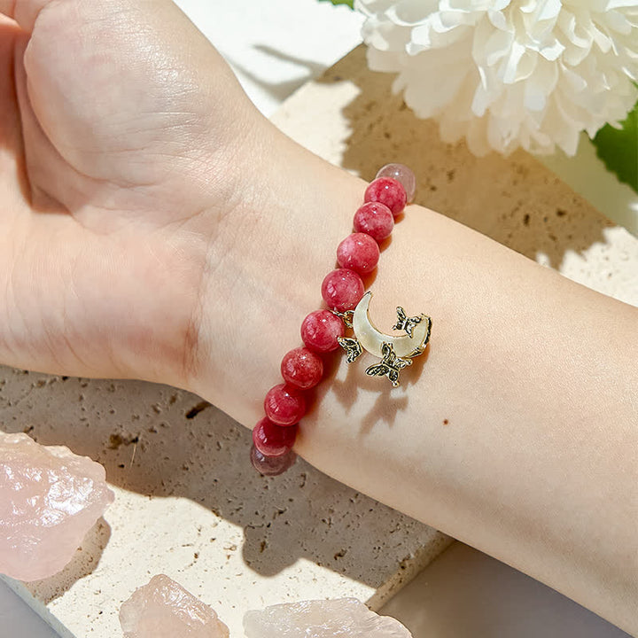 Olivenorma Bracciale con ciondolo a forma di luna con perline di cristallo rosa naturale 