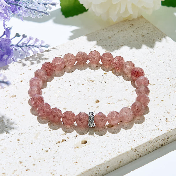 Bracciale Olivenorma Cut Face con perle di quarzo fragola naturale 