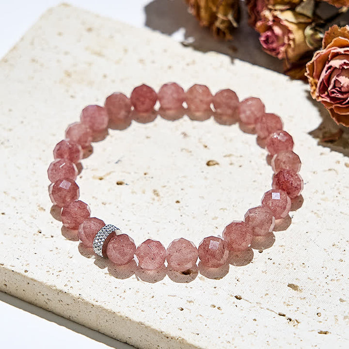 Bracciale Olivenorma Cut Face con perle di quarzo fragola naturale 