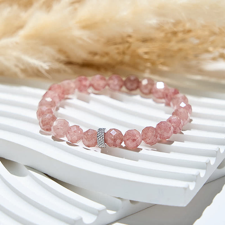 Bracciale Olivenorma Cut Face con perle di quarzo fragola naturale 