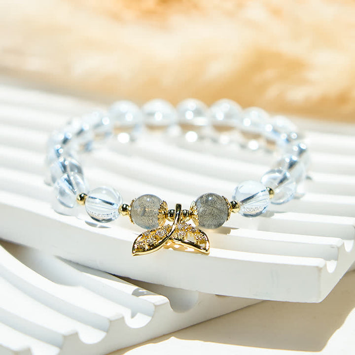 Bracciale Olivenorma con perline di cristallo trasparente in pietra di luna grigia 