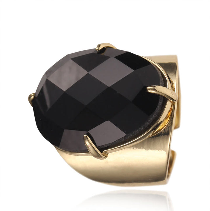 Anello regolabile con pietra curativa naturale sfaccettata Olivenorma