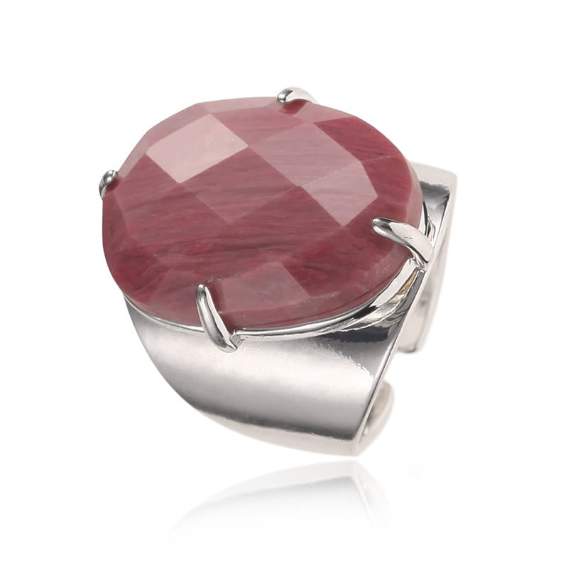 Anello regolabile con pietra curativa naturale sfaccettata Olivenorma