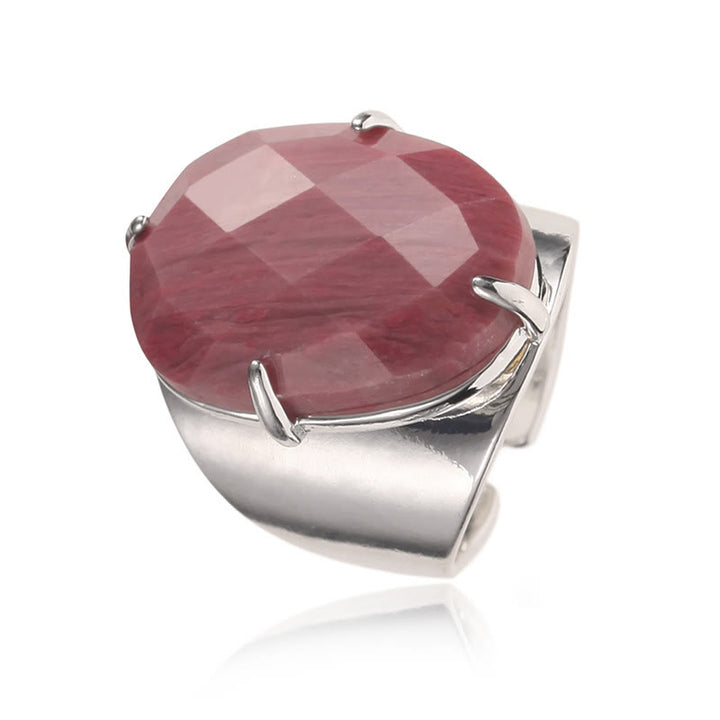 Anello regolabile con pietra curativa naturale sfaccettata Olivenorma