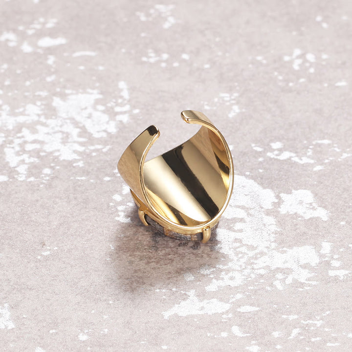 Anello regolabile con pietra curativa naturale sfaccettata Olivenorma