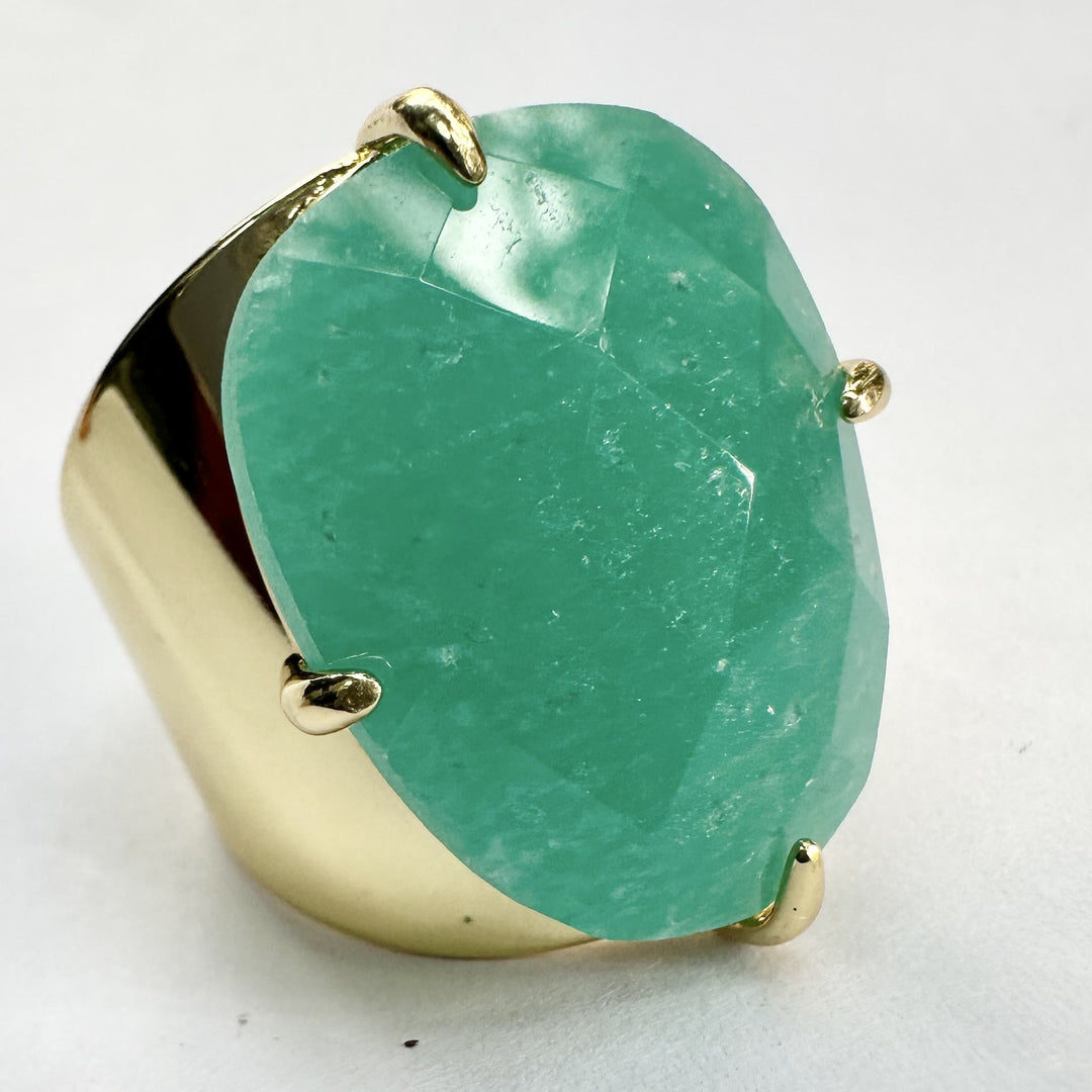 Anello regolabile con pietra curativa naturale sfaccettata Olivenorma