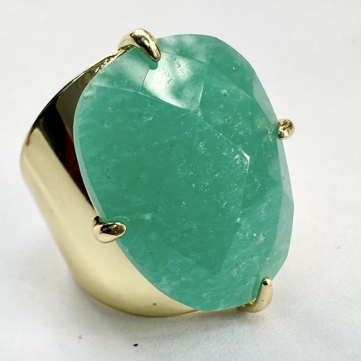 Anello regolabile con pietra curativa naturale sfaccettata Olivenorma