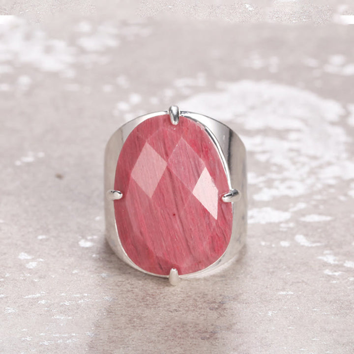 Anello regolabile con pietra curativa naturale sfaccettata Olivenorma