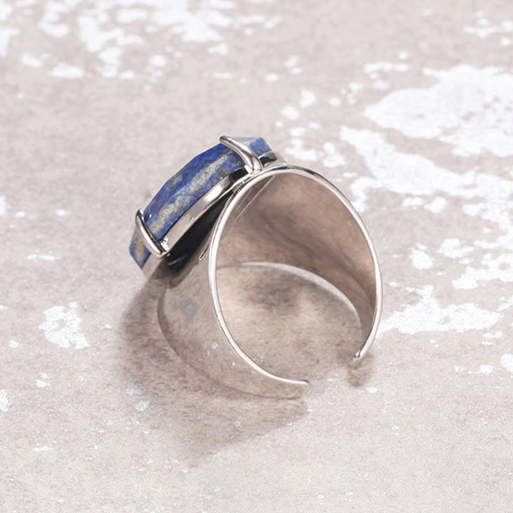 Anello regolabile con pietra curativa naturale sfaccettata Olivenorma