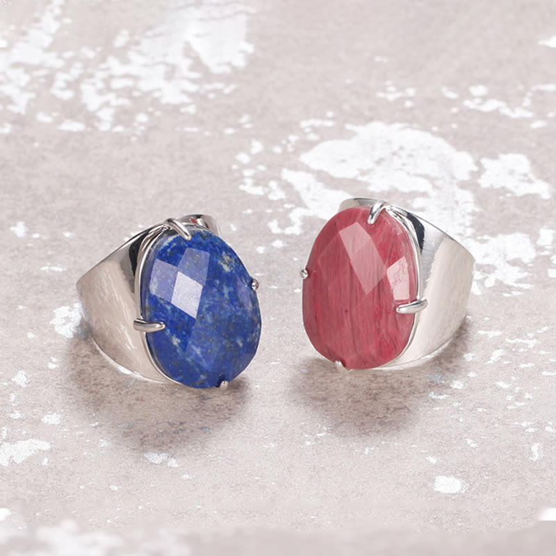 Anello regolabile con pietra curativa naturale sfaccettata Olivenorma