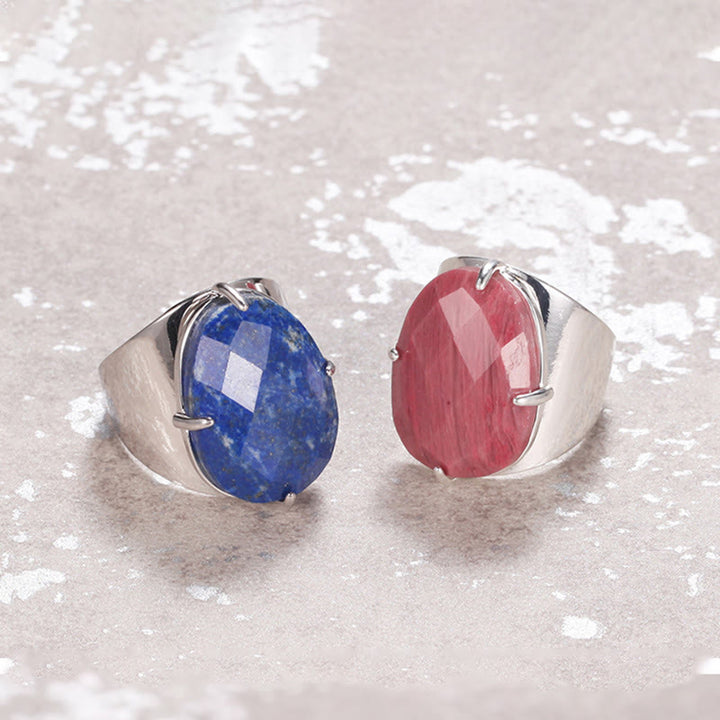 Anello regolabile con pietra curativa naturale sfaccettata Olivenorma