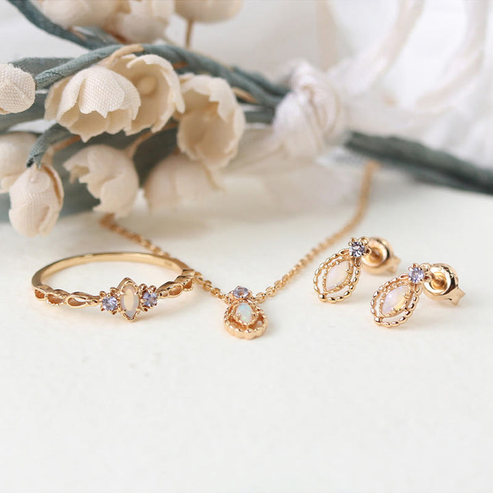 Olivenorma Opal Collana Anello Orecchini Set Set di gioielli con pietre preziose
