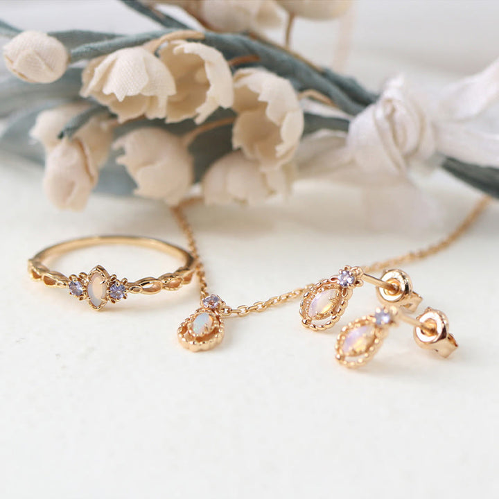 Olivenorma Opal Collana Anello Orecchini Set Set di gioielli con pietre preziose