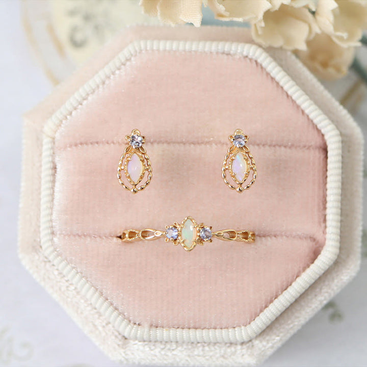 Olivenorma Opal Collana Anello Orecchini Set Set di gioielli con pietre preziose