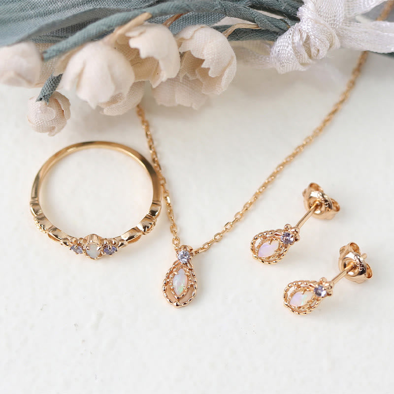 Olivenorma Opal Collana Anello Orecchini Set Set di gioielli con pietre preziose