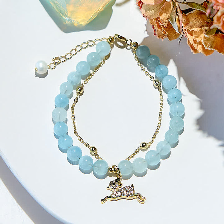 Bracciale con ciondolo in perle di acquamarina naturale Olivenorma Fawn 