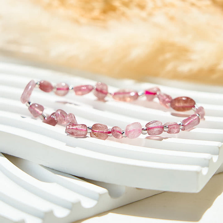 Braccialetto di perline di quarzo fragola naturale Olivenorma 