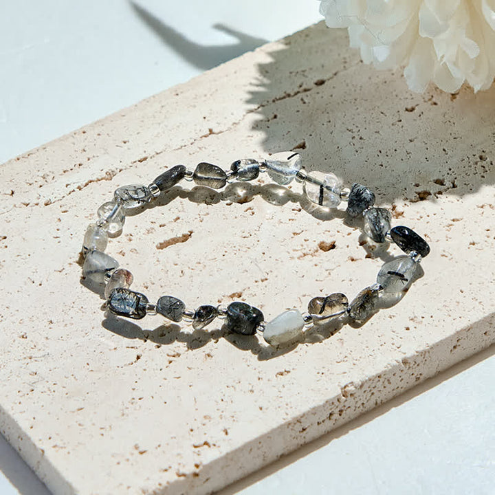 Bracciale Olivenorma in perle di quarzo nero naturale rutilato 