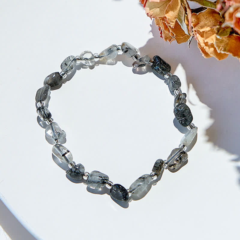 Bracciale Olivenorma in perle di quarzo nero naturale rutilato 