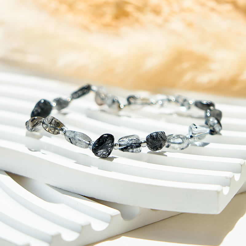 Bracciale Olivenorma in perle di quarzo nero naturale rutilato 