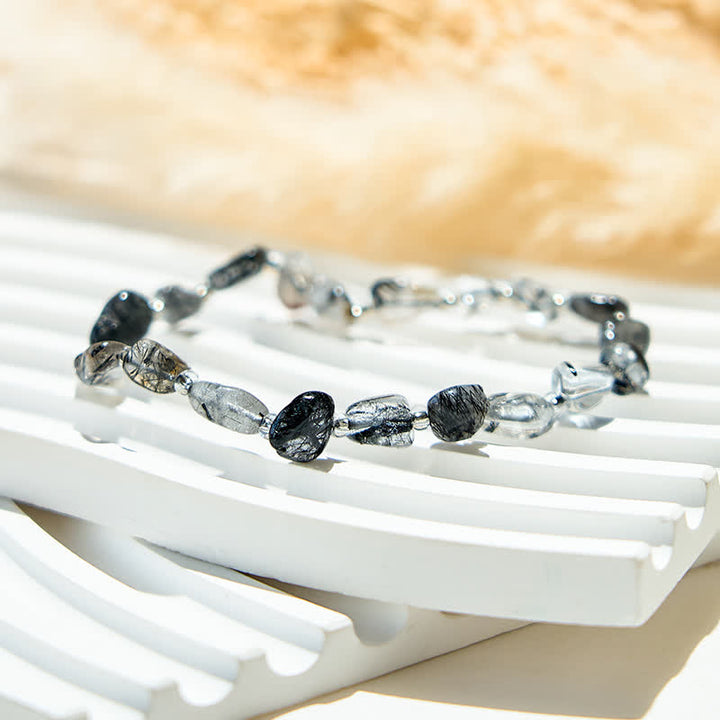 Bracciale Olivenorma in perle di quarzo nero naturale rutilato 